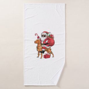 Xmas Lighting Santa Riding Vizsla Dog Christmas  Bath Towel