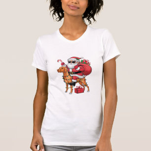 Xmas Lighting Santa Riding Vizsla Dog Christmas T-Shirt