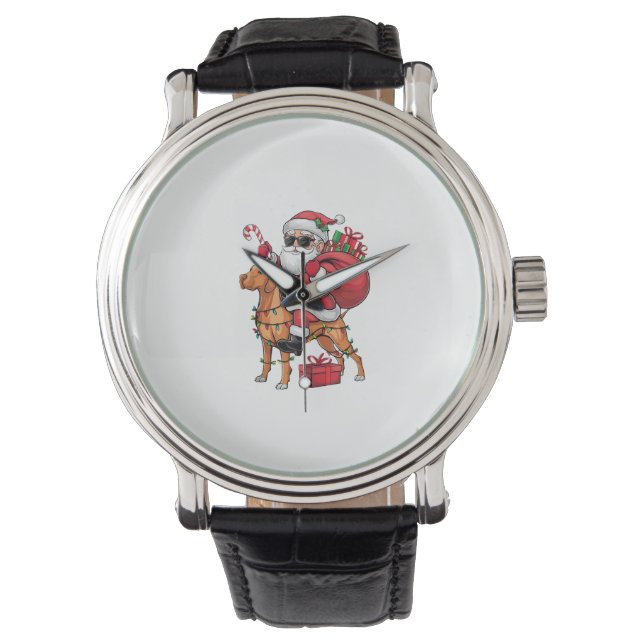 Xmas Lighting Santa Riding Vizsla Dog Christmas  Watch (Front)
