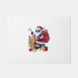 Xmas Lighting Santa Riding Yorkie Dog Christmas Doormat