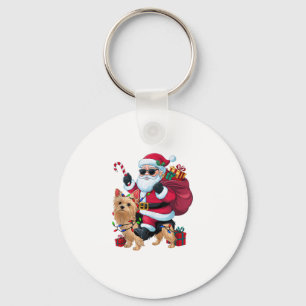 Xmas Lighting Santa Riding Yorkie Dog Christmas Key Ring