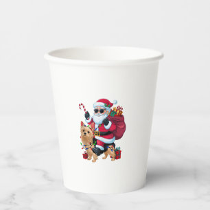 Xmas Lighting Santa Riding Yorkie Dog Christmas Paper Cups
