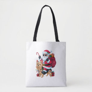 Xmas Lighting Santa Riding Yorkie Dog Christmas  Tote Bag