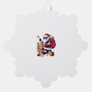 Xmas Lighting Santa Riding Yorkie Dog Christmas Tree Decoration Card