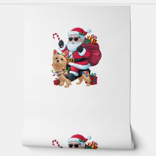 Xmas Lighting Santa Riding Yorkie Dog Christmas  Wallpaper