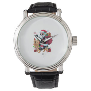 Xmas Lighting Santa Riding Yorkie Dog Christmas Watch