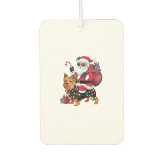 Xmas Lighting Santa Riding Yorkshire Terrier Dog C Car Air Freshener
