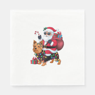 Xmas Lighting Santa Riding Yorkshire Terrier Dog C Napkin