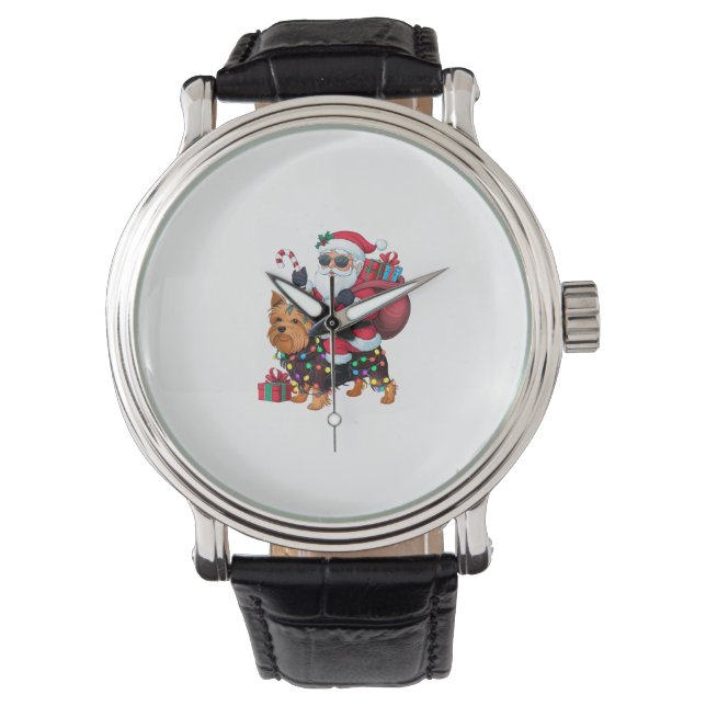 Xmas Lighting Santa Riding Yorkshire Terrier Dog C Watch (Front)