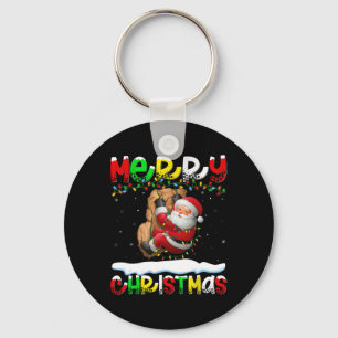 Xmas Lighting Santa Rock Climbing Merry Christmas Key Ring