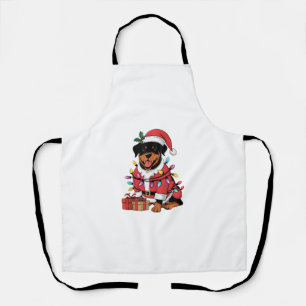 Xmas Lighting Santa Rottweiler Dog Christmas Apron