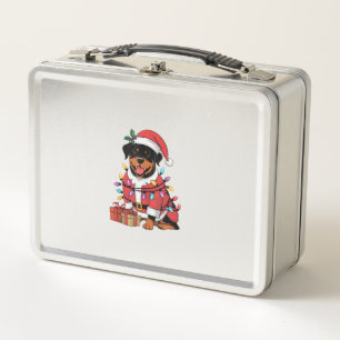 Xmas Lighting Santa Rottweiler Dog Christmas Metal Lunch Box