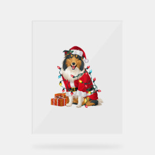 Xmas Lighting Santa Rough Collie Dog Christmas Acrylic Sign
