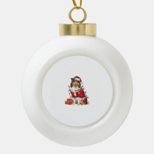 Xmas Lighting Santa Rough Collie Dog Christmas Ceramic Ball Christmas Ornament
