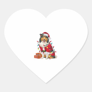 Xmas Lighting Santa Rough Collie Dog Christmas Heart Sticker