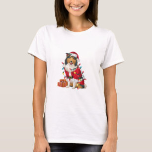 Xmas Lighting Santa Rough Collie Dog Christmas T-Shirt