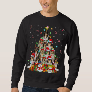 Xmas Lighting Santa Rough Collie Dog Christmas Tre Sweatshirt