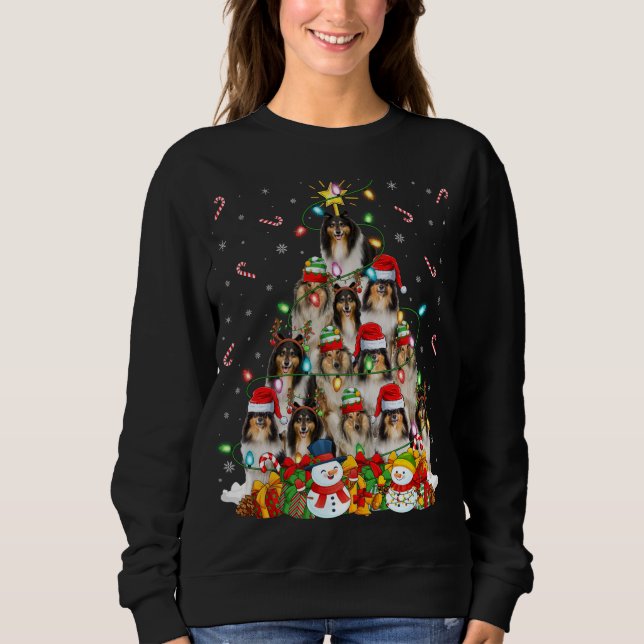 Xmas Lighting Santa Rough Collie Dog Christmas Tre Sweatshirt (Front)