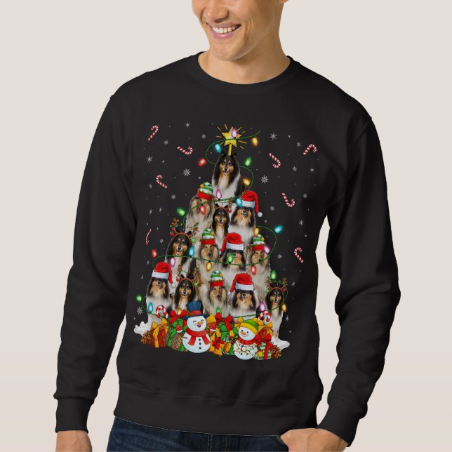 Xmas Lighting Santa Rough Collie Dog Christmas Tre Sweatshirt (Front)
