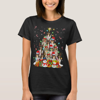 Xmas Lighting Santa Rough Collie Dog Christmas Tre T-Shirt