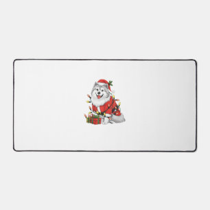 Xmas Lighting Santa Samoyed Dog Christmas  Desk Mat