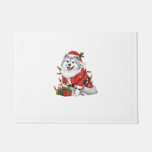 Xmas Lighting Santa Samoyed Dog Christmas Doormat