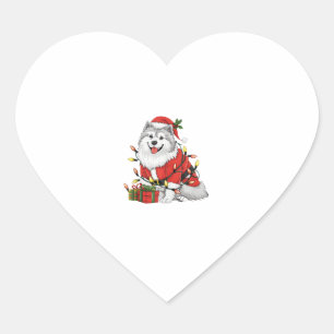Xmas Lighting Santa Samoyed Dog Christmas  Heart Sticker
