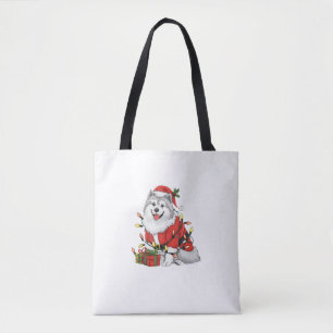 Xmas Lighting Santa Samoyed Dog Christmas Tote Bag
