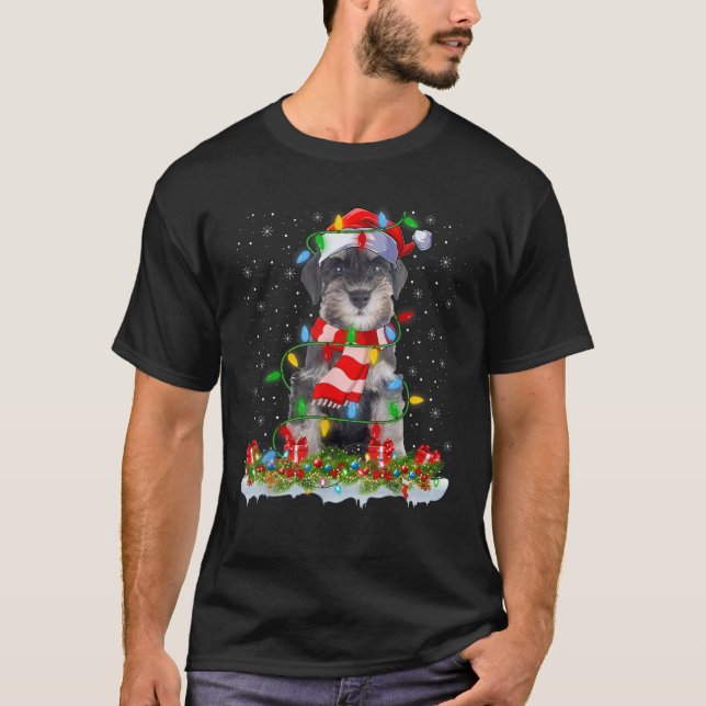 Xmas Lighting Santa Schnauzer Dog Christmas Men Wo T-Shirt (Front)