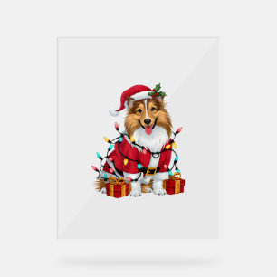 Xmas Lighting Santa Sheltie Dog Christmas _1 Acrylic Sign