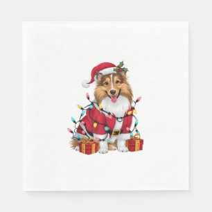 Xmas Lighting Santa Sheltie Dog Christmas _1 Napkin