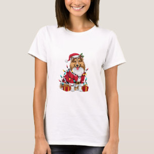 Xmas Lighting Santa Sheltie Dog Christmas _1 T-Shirt