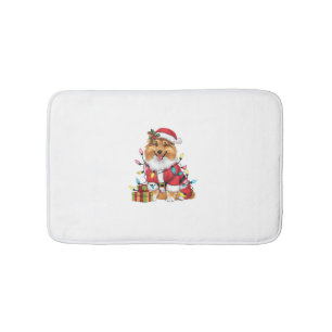 Xmas Lighting Santa Sheltie Dog Christmas Bath Mat