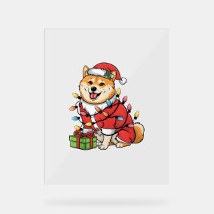 Xmas Lighting Santa Shiba Inu Dog Christmas Acrylic Sign