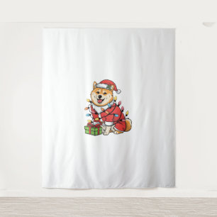 Xmas Lighting Santa Shiba Inu Dog Christmas Tapestry