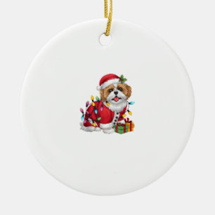 Xmas Lighting Santa Shih Tzu Dog Christmas Ceramic Ornament