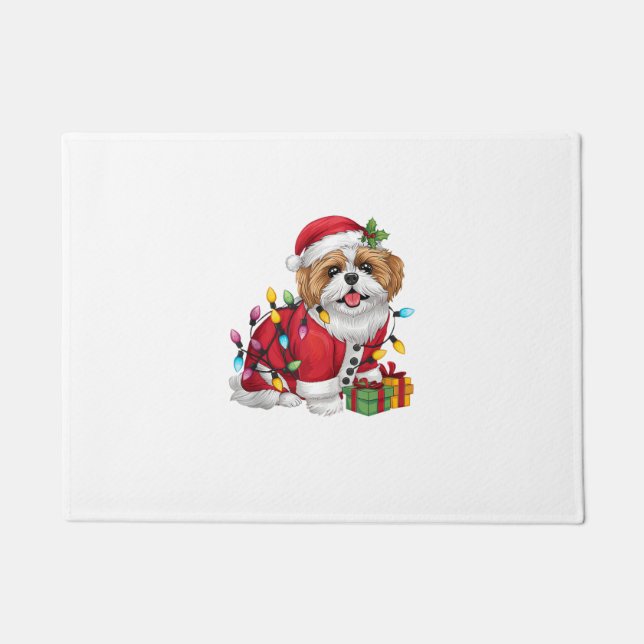 Xmas Lighting Santa Shih Tzu Dog Christmas  Doormat (Front)