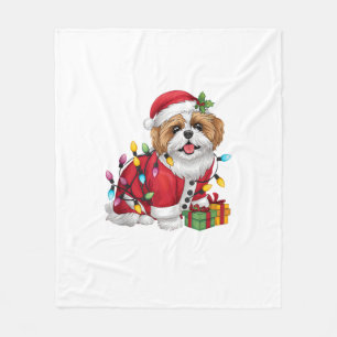 Xmas Lighting Santa Shih Tzu Dog Christmas Fleece Blanket