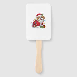 Xmas Lighting Santa Shih Tzu Dog Christmas Hand Fan
