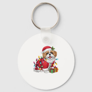 Xmas Lighting Santa Shih Tzu Dog Christmas Key Ring