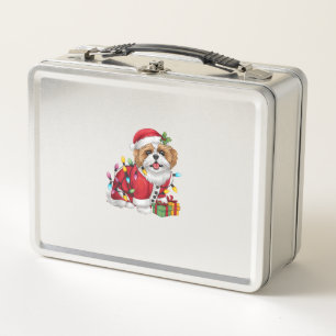 Xmas Lighting Santa Shih Tzu Dog Christmas Metal Lunch Box