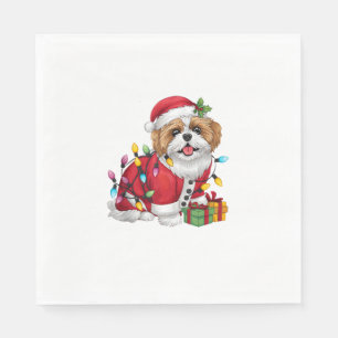 Xmas Lighting Santa Shih Tzu Dog Christmas Napkin