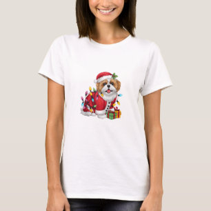 Xmas Lighting Santa Shih Tzu Dog Christmas T-Shirt