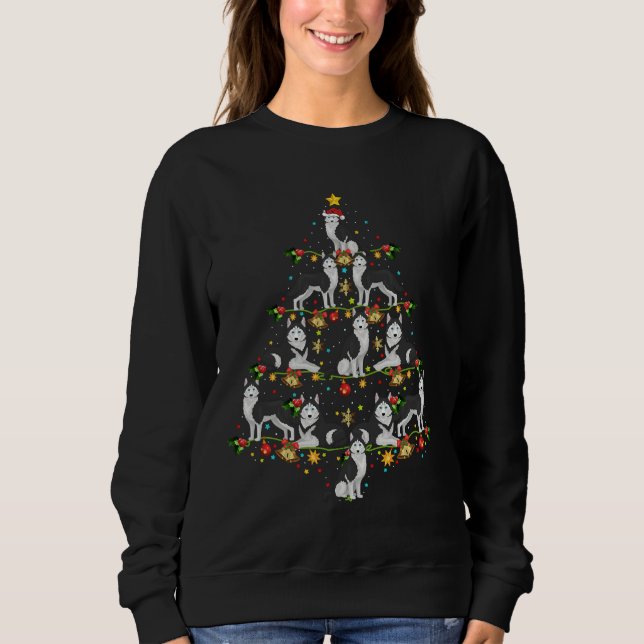 Xmas Lighting Santa Siberian Husky Dog Christmas T Sweatshirt (Front)