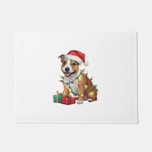 Xmas Lighting Santa Staffordshire Bull Terrier Dog Doormat