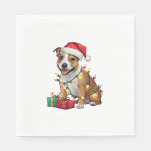 Xmas Lighting Santa Staffordshire Bull Terrier Dog Napkin
