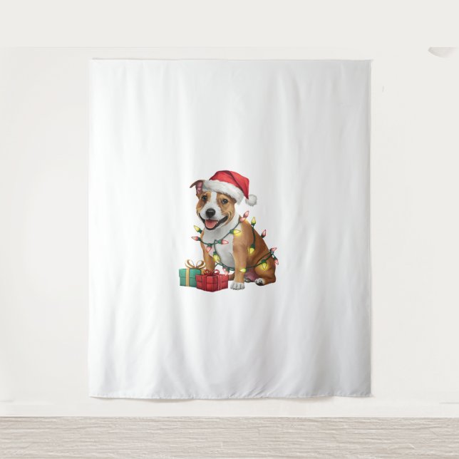 Xmas Lighting Santa Staffordshire Bull Terrier Dog Tapestry (Front)
