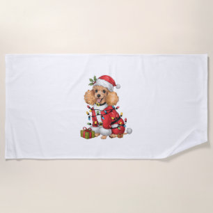 Xmas Lighting Santa Toy Poodle Dog Christmas Beach Towel