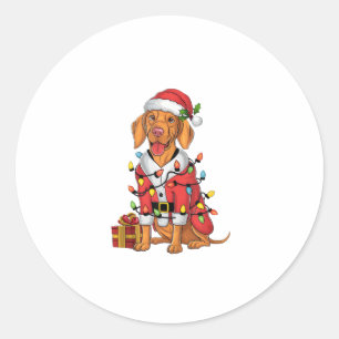 Xmas Lighting Santa Vizsla Dog Christmas  Classic Round Sticker