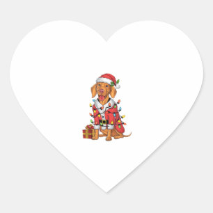 Xmas Lighting Santa Vizsla Dog Christmas  Heart Sticker